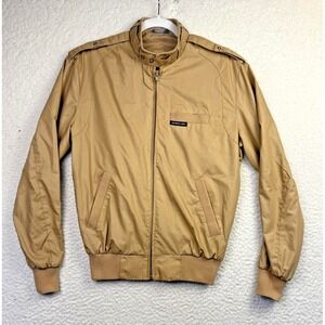 Vintage Members Only Jacket Mens 36 Small Tan Racer Bomber Zip Epaulettes 80s
